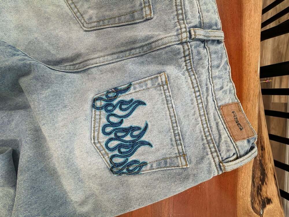 RSQ Extra Baggy Jeans Size 14 Light Wash Flame Pocket Denim